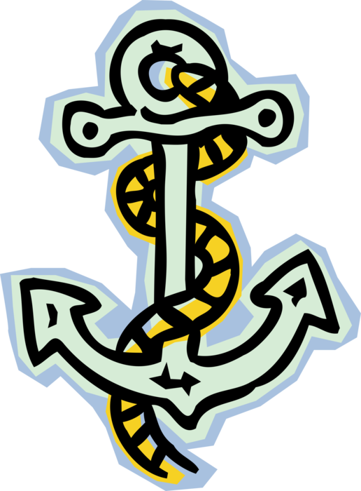Vector Illustration of Marine Boat Anchor Prevents Water-Borne Vessel From Drifting in Wind or Current