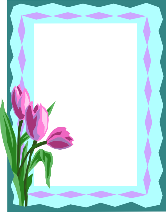 Vector Illustration of Spring Tulip Flower Bulbous Plants Frame Border