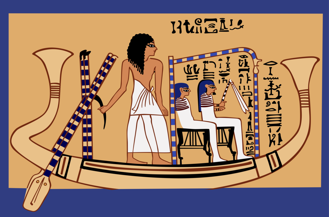 Vector Illustration of Ancient Egypt Egyptian Relief, Papyrus Reed Boat