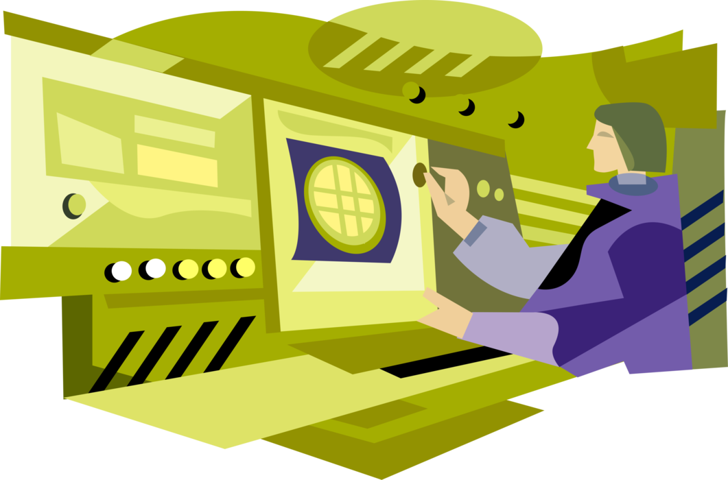 Vector Illustration of Control Room Computer Systems Manage Process