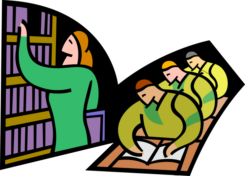 Vector Illustration of Teacher with Students Learning and Studying in School Classroom