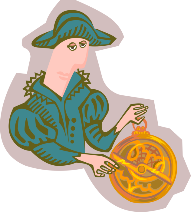 Vector Illustration of Explorer Adventurer with Astrolabe