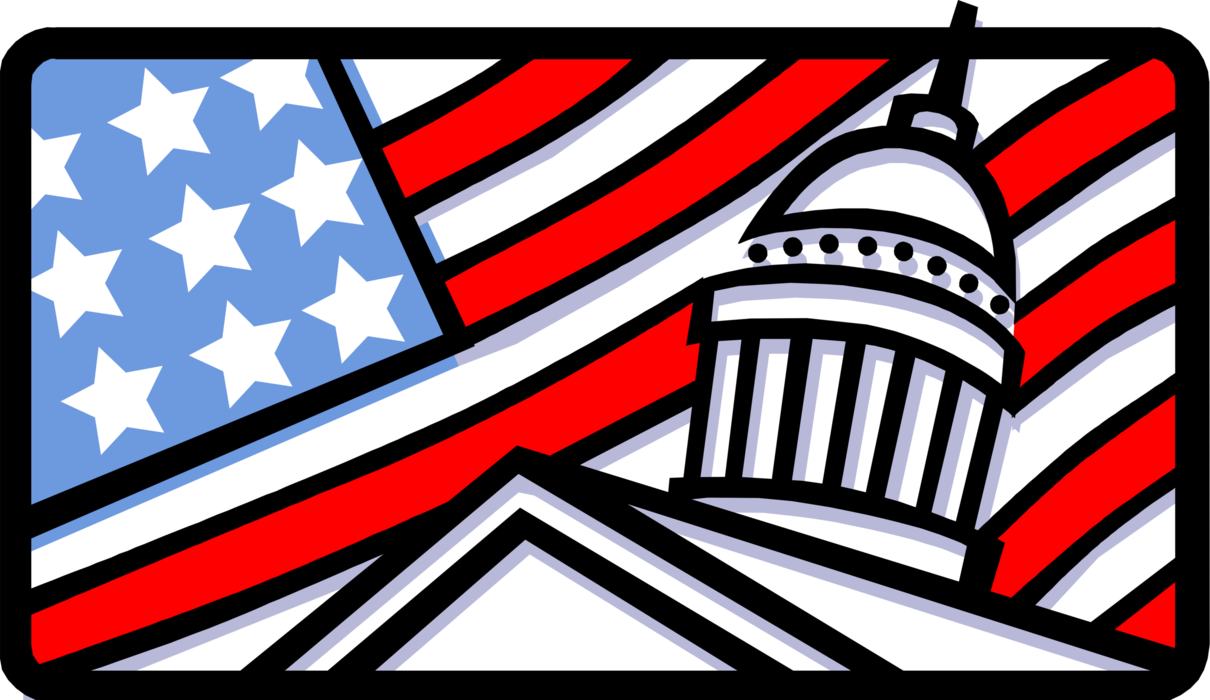 Vector Illustration of United States Capitol Building and American Flag