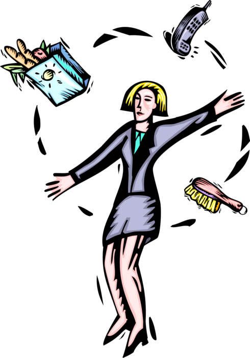 Vector Illustration of Businesswoman Juggling Personal Work and Family Responsibilities