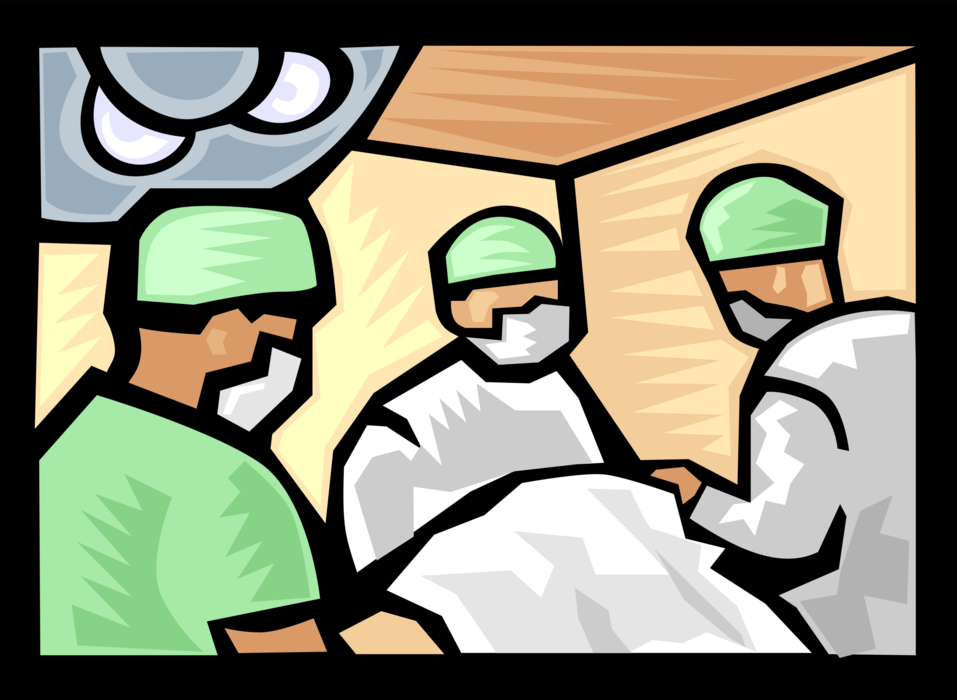 Vector Illustration of Hospital Operating Room Health Care Professional Doctor Physicians in Surgery