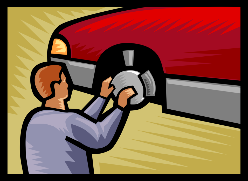 Vector Illustration of Automotive Garage Mechanic Works on Automobile Repair