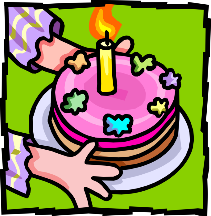 Vector Illustration of Dessert Pastry Birthday Cake with First Birthday Candle