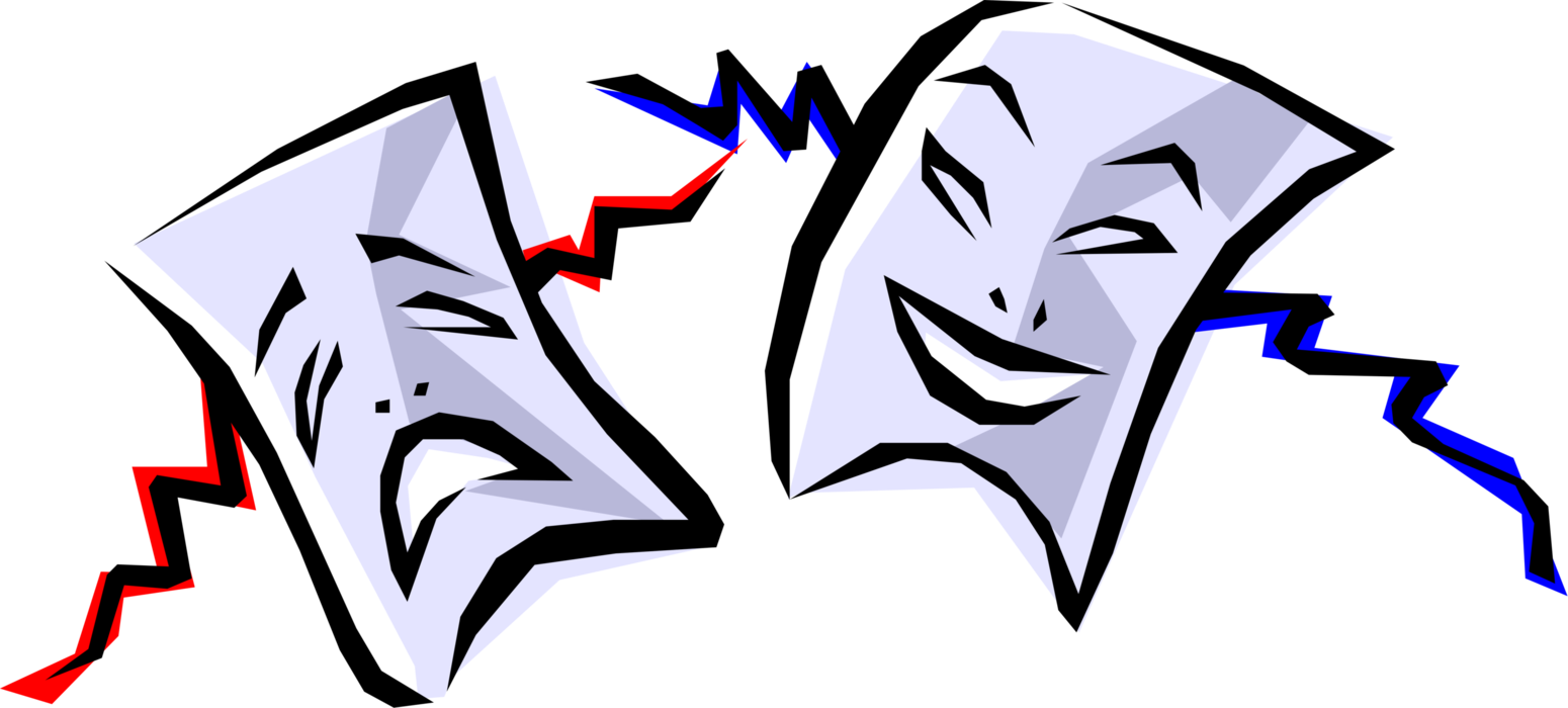 Vector Illustration of Theatre or Theater Theatrical Comedy or Drama Masks Melpomene and Thalia