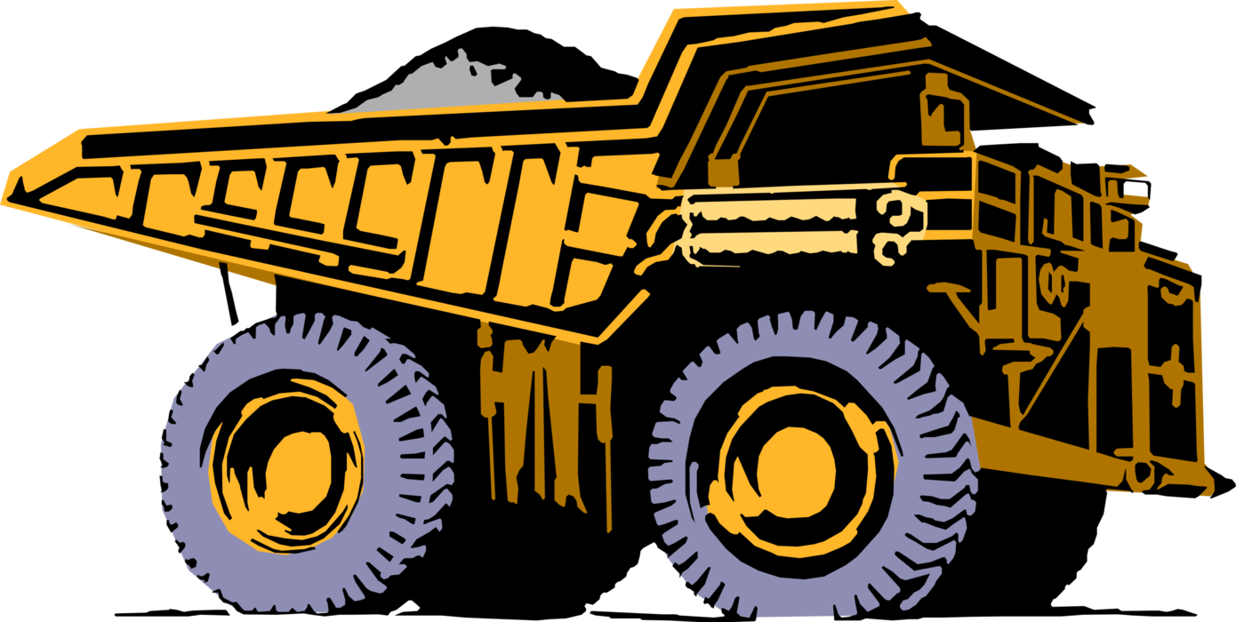 Vector Illustration of Heavy Machinery Construction Equipment Dump Truck Transports Loose Material