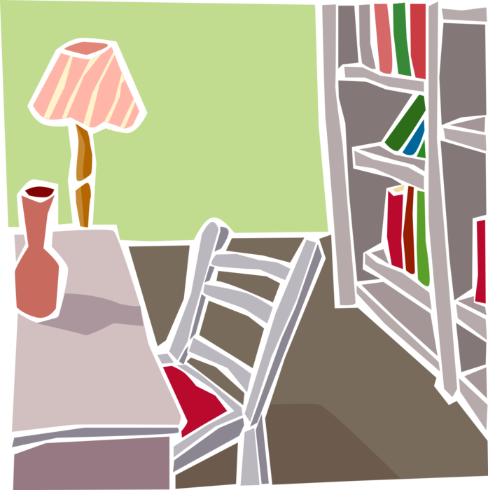 Vector Illustration of House Interior Reading Room with Chair and Table