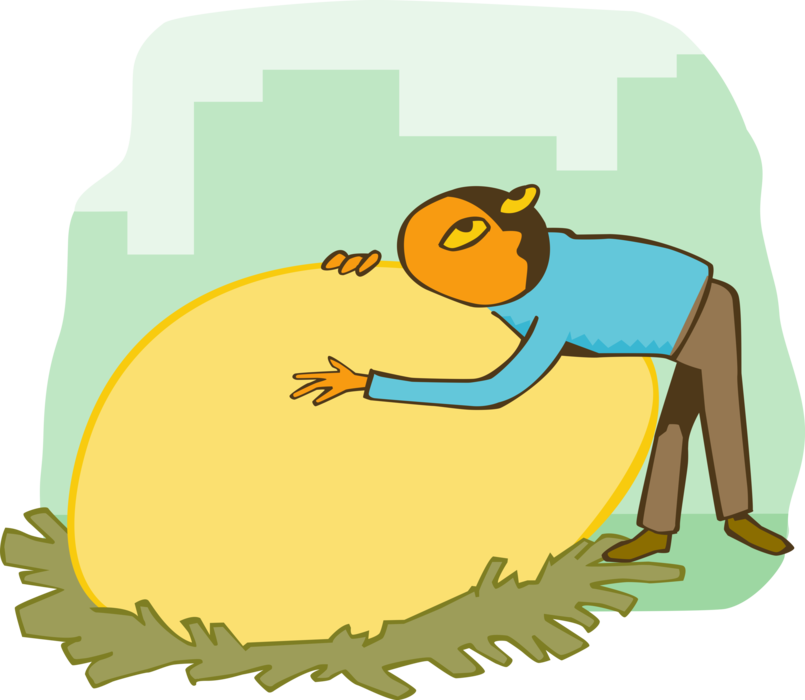 Vector Illustration of Businessman Listening to Golden Egg