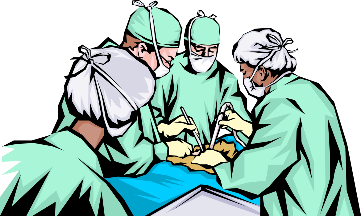 Vector Illustration of Health Care Professional Doctor Physician Surgeons in Operating Room Perform Surgery on Patient