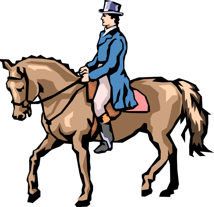Vector Illustration of 19th Century Victorian Era Equestrian Rider Rides on Horseback