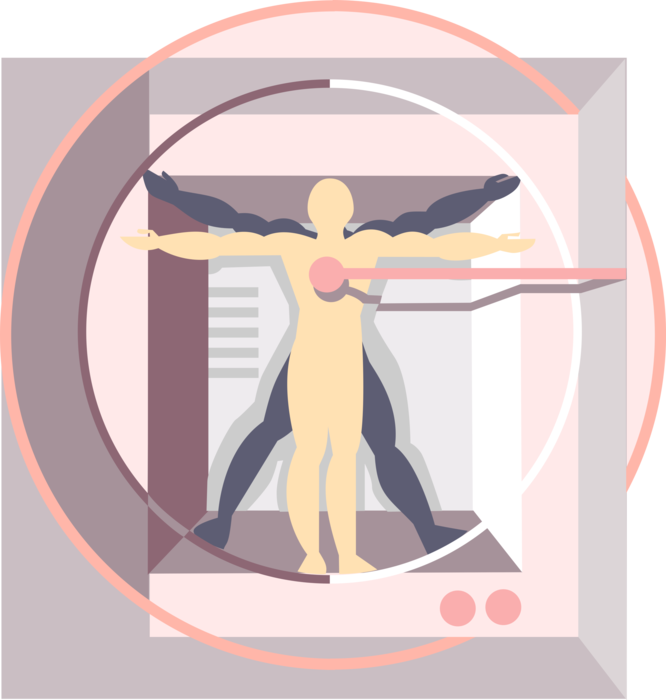 Vector Illustration of Digital Update to Leonardo Da Vinci's Vitruvian Man and Technology