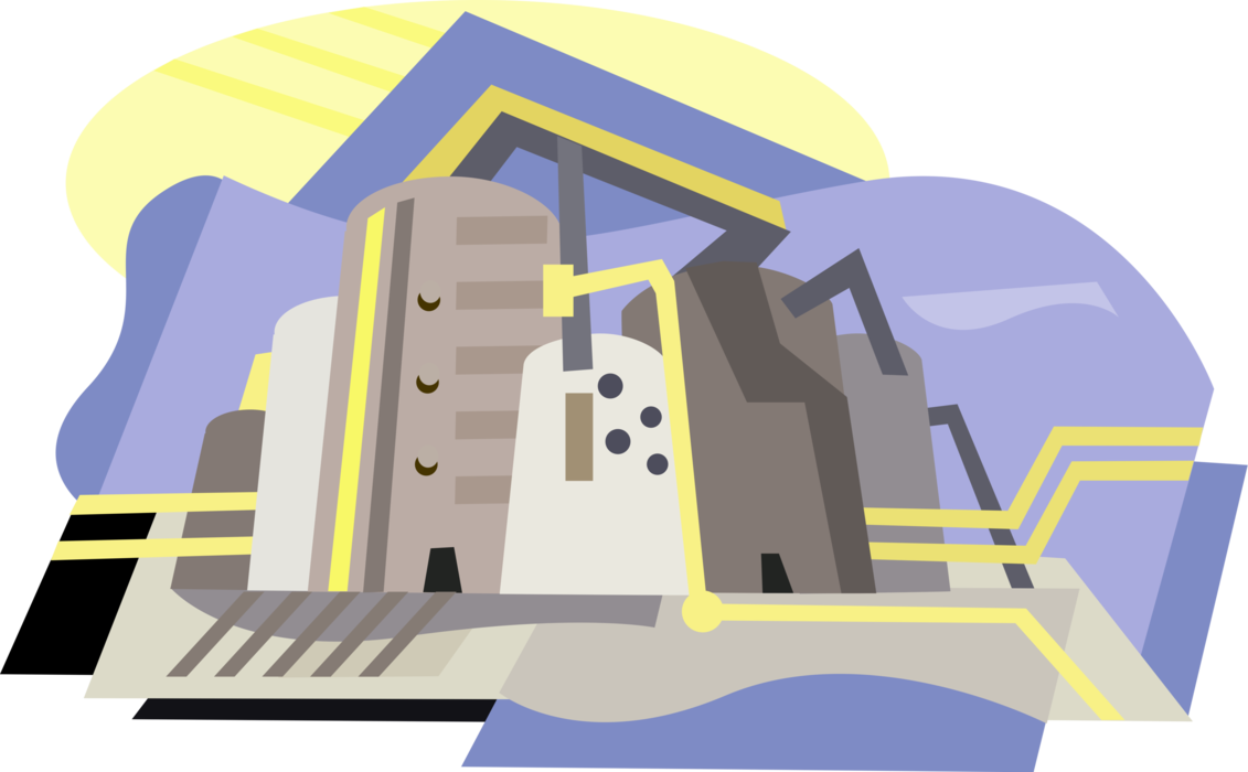 Vector Illustration of Fossil Fuel Gas and Petroleum Industry Processing Plant 