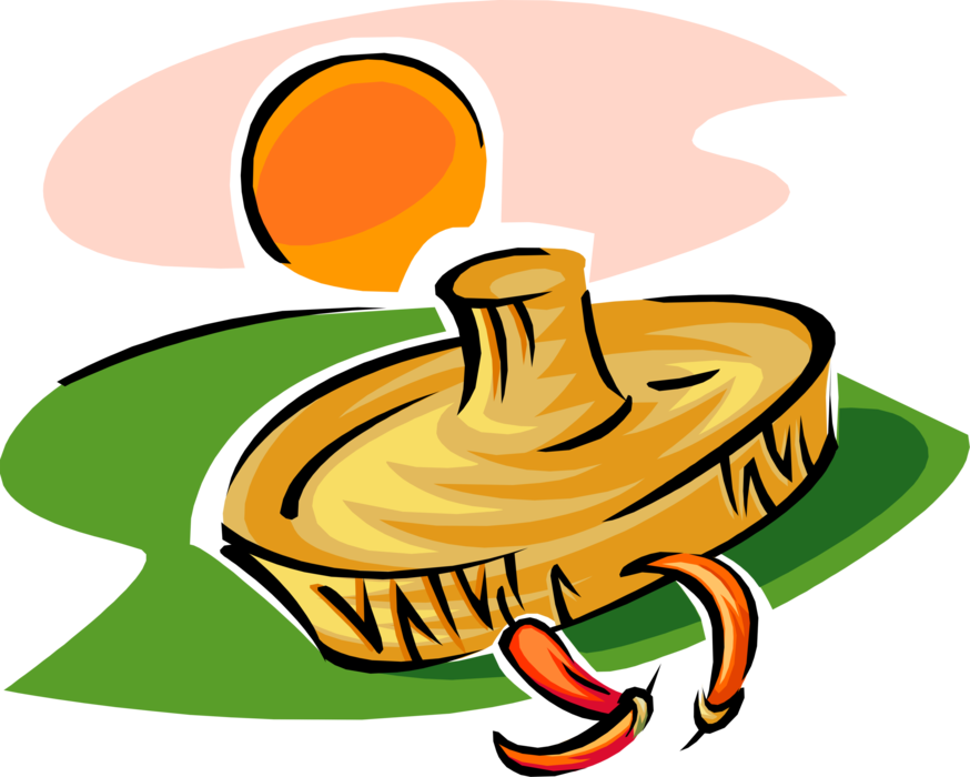 Vector Illustration of Mexican Sombrero with Blazing Sun and Hot Chili Peppers