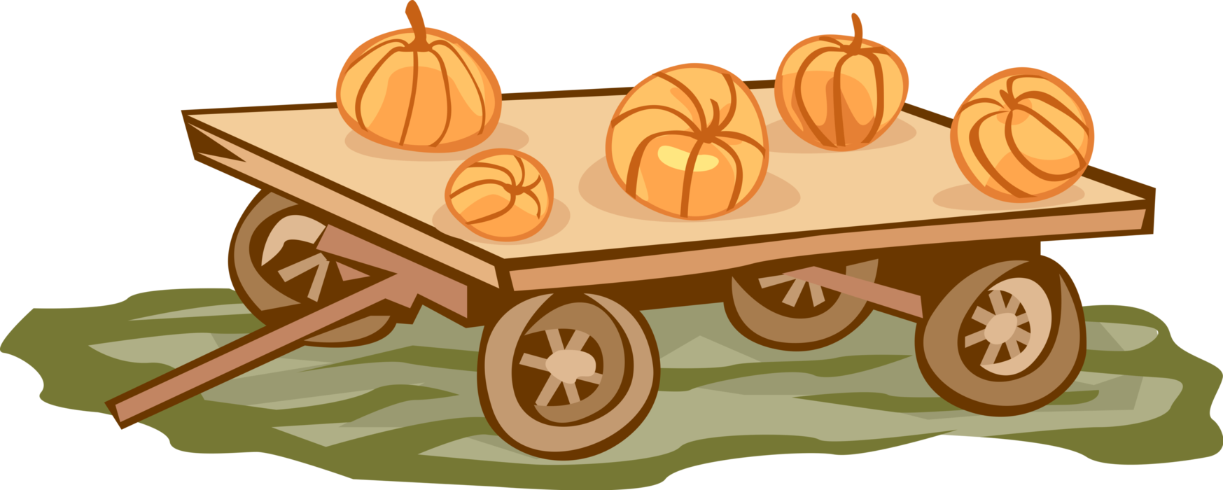 Vector Illustration of Farm Harvest Crop of Squash Pumpkins on Cart Wagon