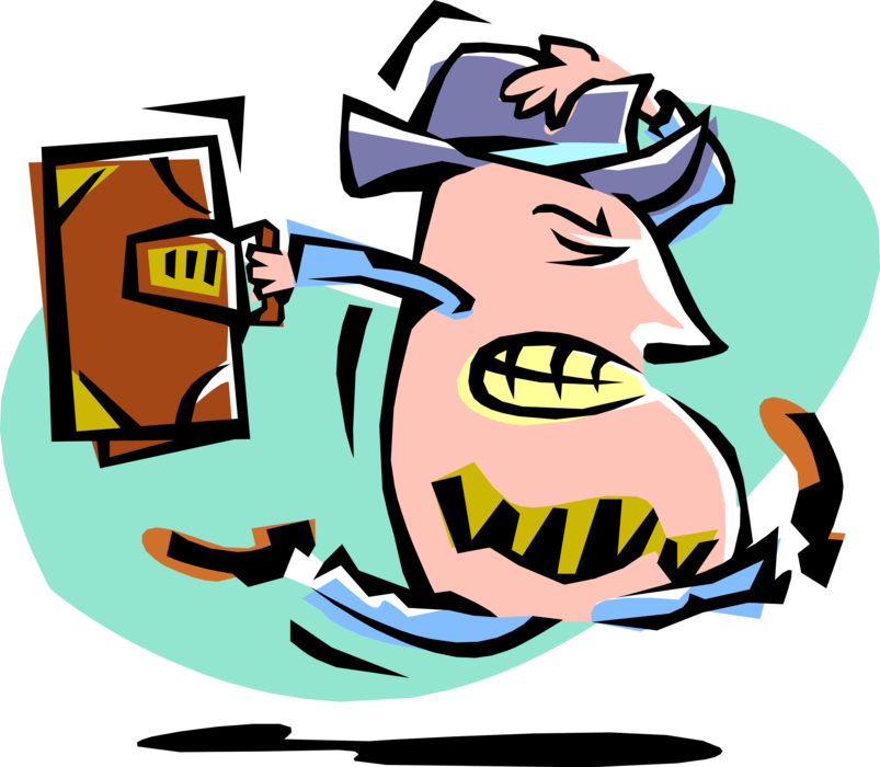 Vector Illustration of Big-Headed Businessman Runs Hard on His Heels to Escape