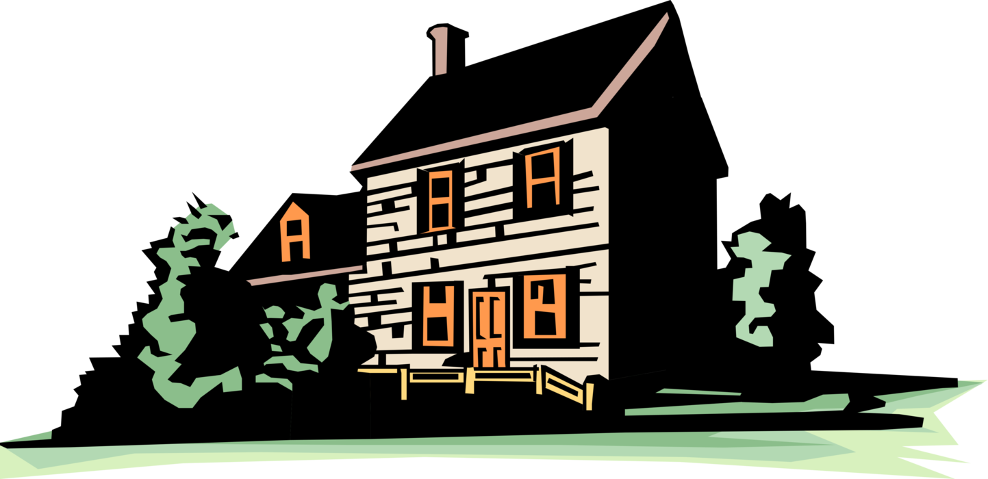 Vector Illustration of Farmhouse with Trees