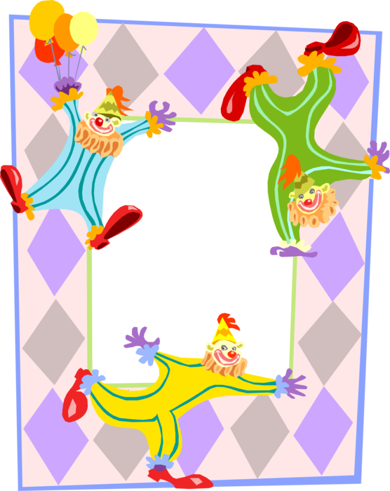 Vector Illustration of Birthday Party Circus Clown Background Frame