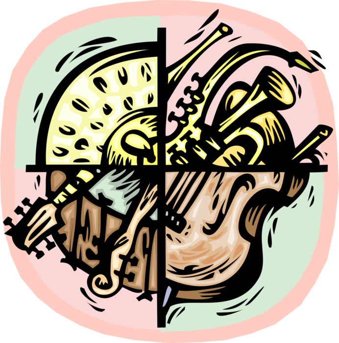 Vector Illustration of Arts and Entertainment Musical Instruments of Brass Wind, Strings and Percussion