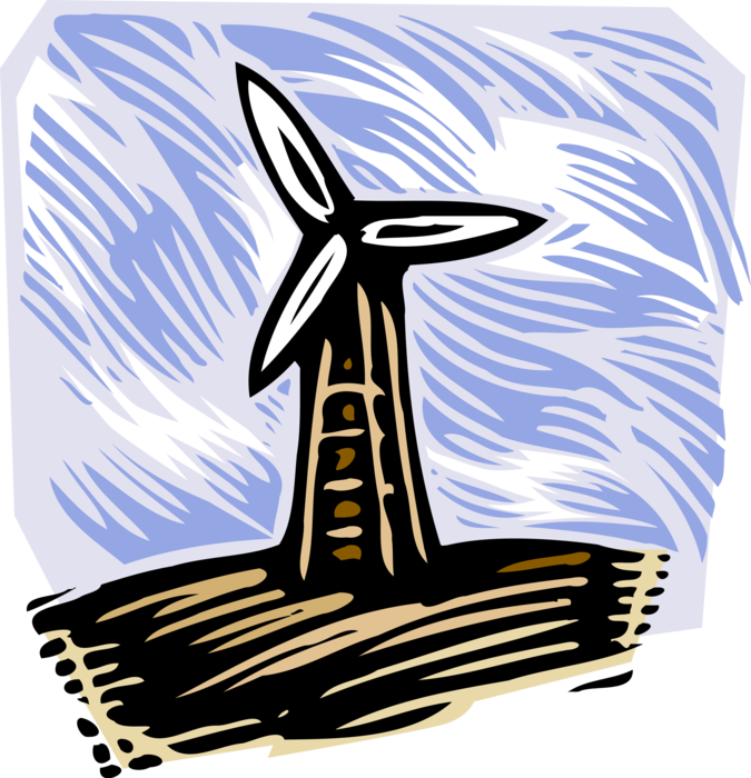 Vector Illustration of Wind Power Turbine Windmills Renewable Green Energy Source