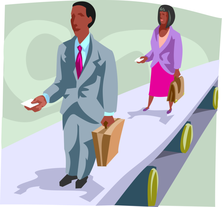 Vector Illustration of Business Colleagues on Assembly Line Conveyor Belt