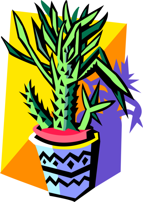 Vector Illustration of Desert Vegetation Succulent Cactus in Pot