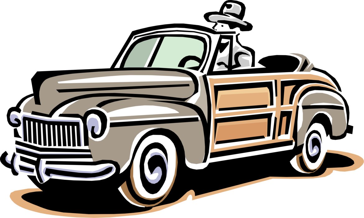 Vector Illustration of Classic Vintage Model Convertible Automobile Car Motor Vehicle 