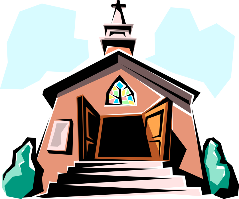 Vector Illustration of Christian Church Cathedral House of Worship Entrance with Steps
