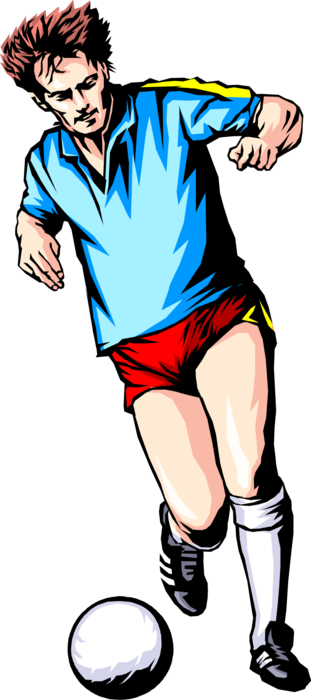 Vector Illustration of Sport of Soccer Football Player Runs with Ball