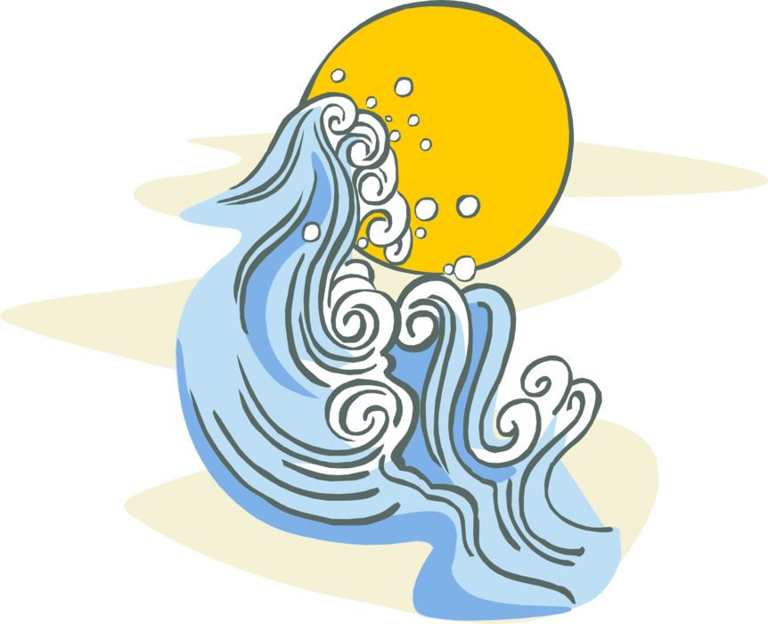 Vector Illustration of Ocean Surf and Sun