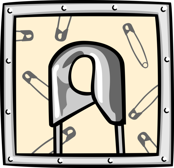Vector Illustration of Safety Pin Device Fastens Objects
