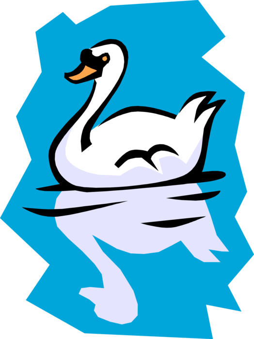 Vector Illustration of Mute White Swan in Water