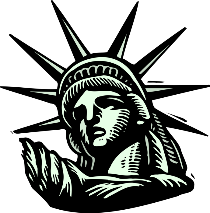 Vector Illustration of Statue of Liberty Colossal Neoclassical Sculpture on Liberty Island, New York City