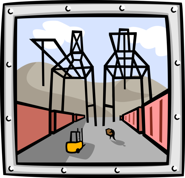 Vector Illustration of Coal Mining Industry with Rail Transportation