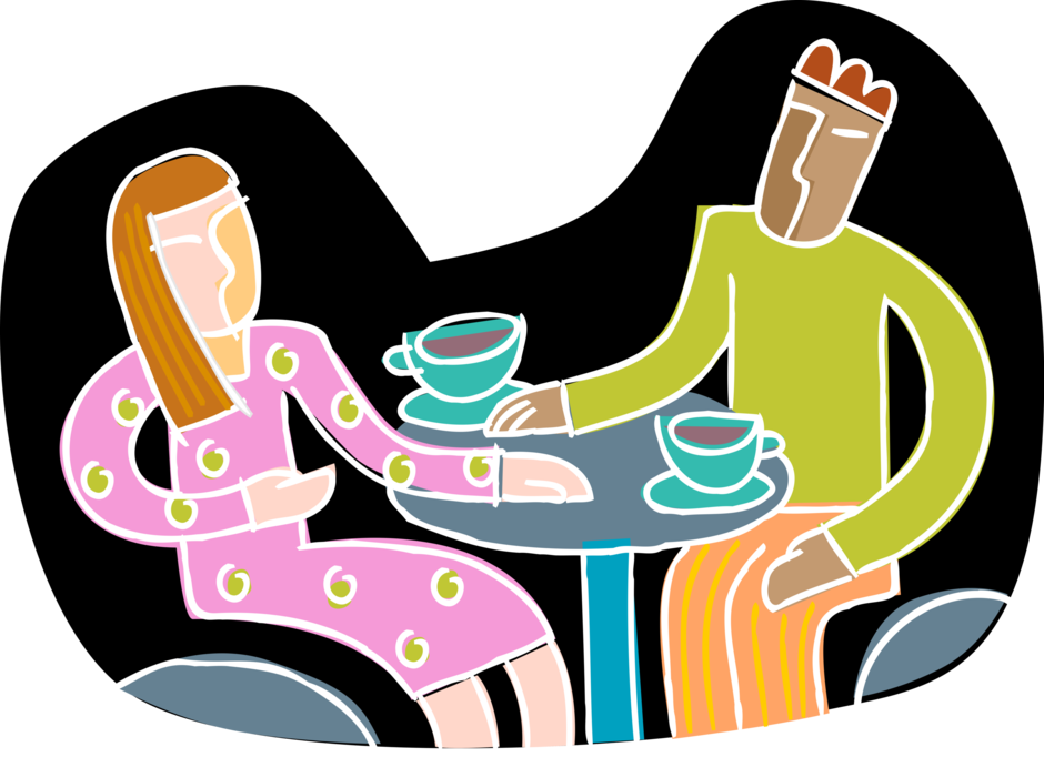 Vector Illustration of Socializing with Conversation Over Coffee