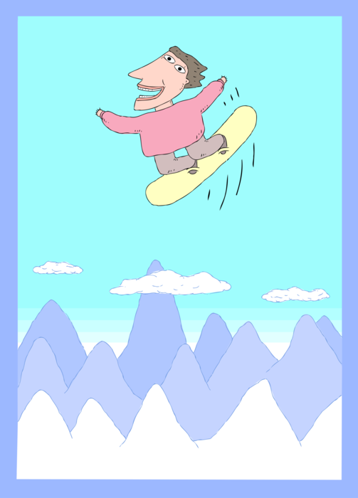 Vector Illustration of Snowboarder Gets Great Air Snowboarding in High Mountains on Snowboard