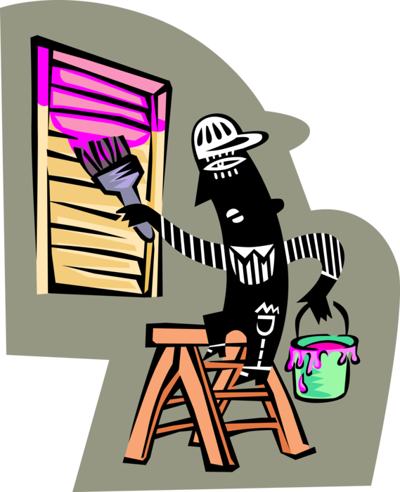 Vector Illustration of Handyman Renovation and Decoration Painter on Ladder Painting Vent