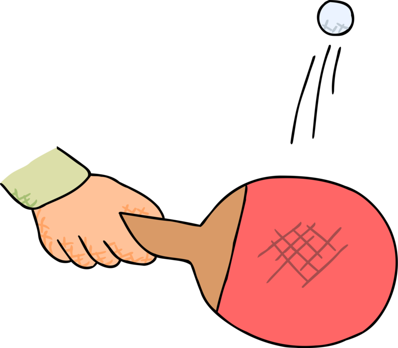 Vector Illustration of Hand with Ping Pong Table Tennis Paddle with Ball