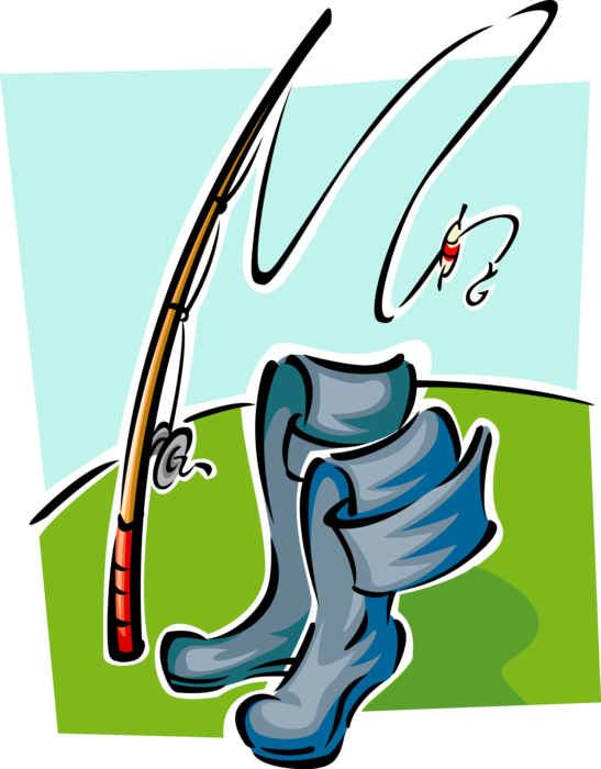 Vector Illustration of Fisherman Angler's Wading Boots and Fly Fishing Rod