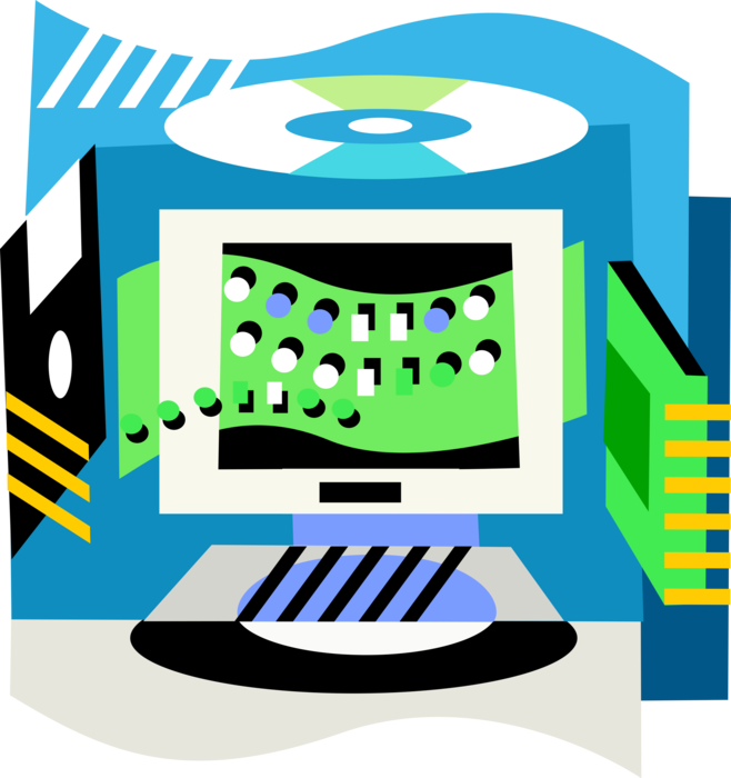 Vector Illustration of Digital Information Processing by Computer Technology