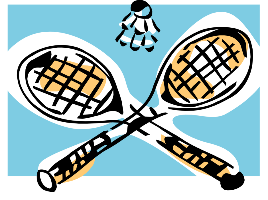 Vector Illustration of Sport of Badminton Rackets and Shuttlecock Birdie