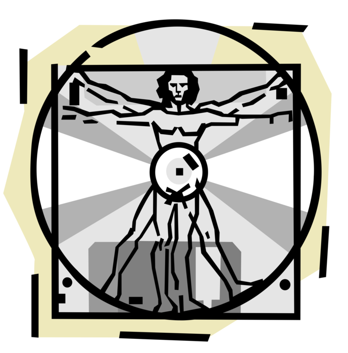 Vector Illustration of Leonardo Da Vinci's Vitruvian Man and Technology