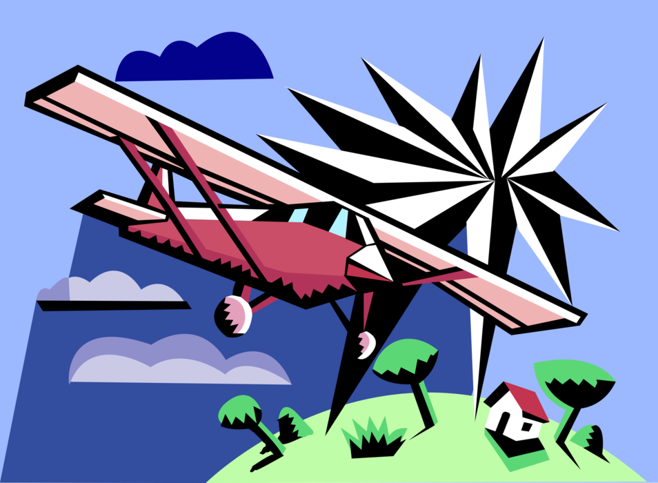 Vector Illustration of Small Fixed-Wing Piston-Powered Propeller Aircraft Airplane