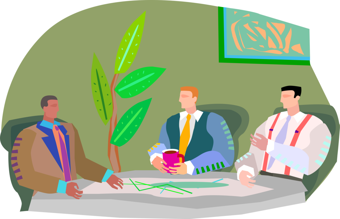 Vector Illustration of Business Meeting with Associates Discussing Plans and Exchanging Ideas