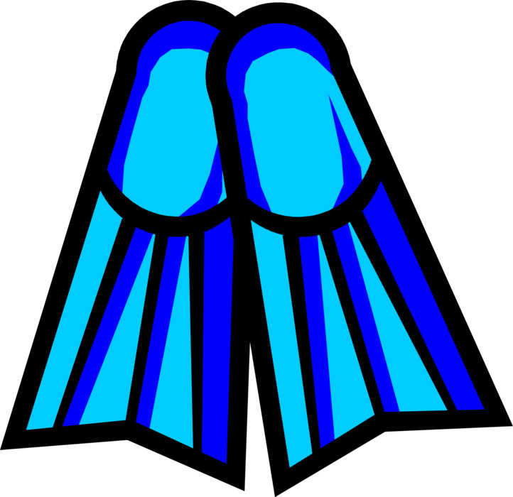 Vector Illustration of Diver's Diving Equipment Flipper and Swimming Fins