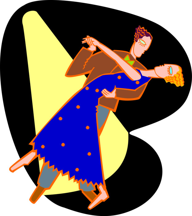 Vector Illustration of Dancing Couple in the Spotlight Dance the Tango