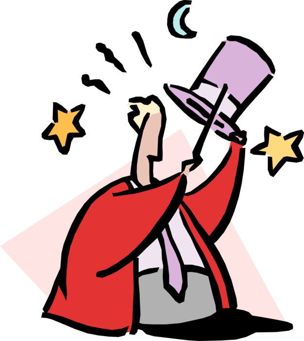 Vector Illustration of Businessman Magician with Magic Wand and Hat