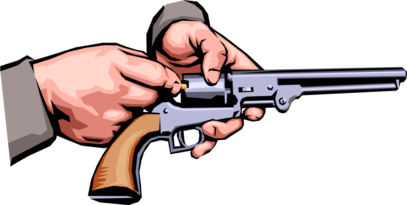 Vector Illustration of Hand Loads Bullet in Revolver Handgun Weapon